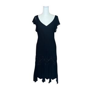 Vtg 90s SL Fashions Hankerchief Dress 12 Beaded Fairy Goth Witchy Party Cocktail